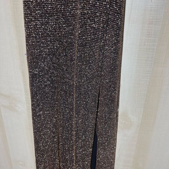 Windsor‎ gold black spaghetti strap long dress front slit, size small - Picture 11 of 16